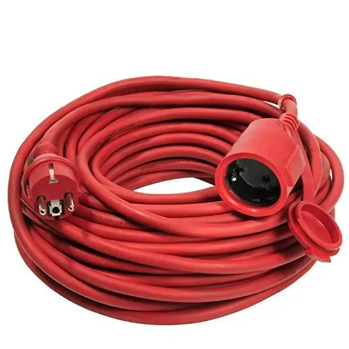 Produktbild: as - Schwabe Gummi-Verlängerungsleitung, 20 m H05RR-F 3G1,5 Kabel mit Schutzkontaktstecker und Schutzkontaktkupplung inkl. Schutzkappe, Verlängerungskabel 230V, 16A, IP44, Rot, 60262