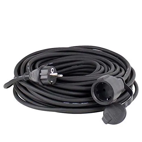 Produktbild: as - Schwabe Gummi-Verlängerungsleitung, 10 m H05RR-F 3G1,5 Kabel mit Schutzkontaktstecker und Schutzkontaktkupplung inkl. Schutzkappe, Verlängerungskabel 230V, 16A, IP44, Schwarz, 60310