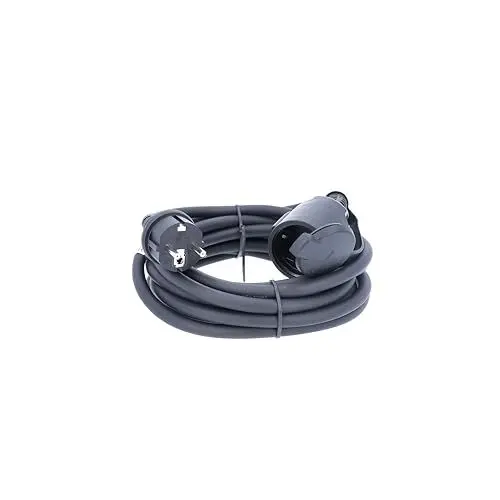 Produktbild: as - Schwabe Gummi-Verlängerungsleitung – 5 m Kabel mit Schutzkontaktstecker, Schutzkontaktkupplung inkl. Schutzkappe ­– 230 V / 16 A Verlängerungskabel – IP44 – Made in Germany – Schwarz, 60372
