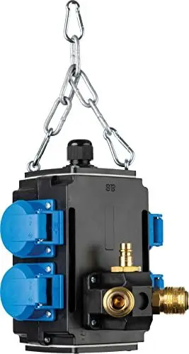 Produktbild: as - Schwabe MIXO Energiewürfel - Hängeverteiler - Stromverteiler - 4 Schutzkontaktsteckdosen 230 V, 16 A mit Druckluftanschluss - Anschlussfertig verdrahtet - IP44 - Made in Germany - Schwarz, 60732