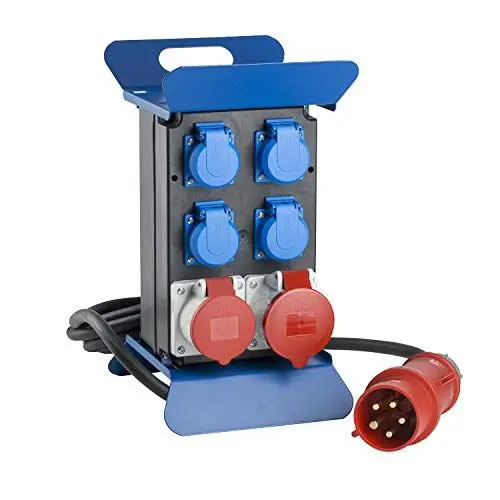 Produktbild: as - Schwabe Tragbarer Stromverteiler STECKY 3 - CEE Stecker 400V/32A/5polig - 4x Schuko und CEE Steckdose 32A und 16A – Mobiler Adapter – Verteiler für Innen & Außen – IP44 – Made in Germany, 60510