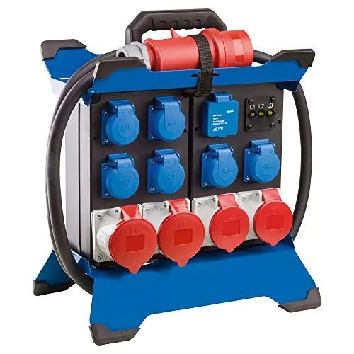 Produktbild: as - Schwabe Tragbarer Stromverteiler STECKY DUO 3 - CEE Stecker 400V/32A/5polig - 6x Schuko, 2x CEE 16A, 2x CEE 32A, 2x USB – Mobiler Adapter – Verteiler Innen Außen – IP44 – Made in Germany, 60933