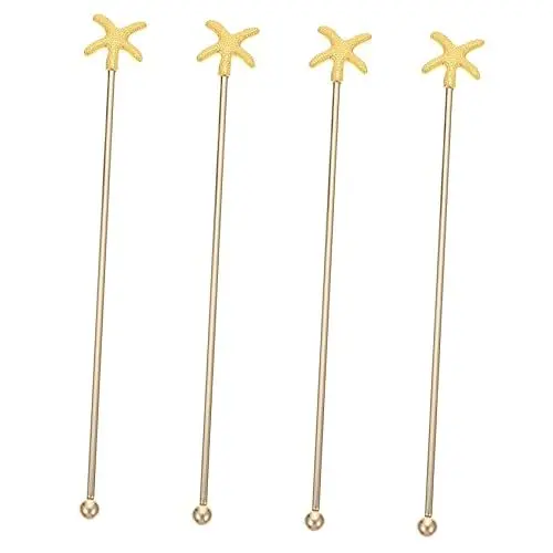 Produktbild: ASAKKURA 4 Stück Rührstab Getränkestößel für die Küche Kaffee Schneebesen bar gadgets bartwuchsmittel Rührstäbchen-Cocktail trinken Cocktailrührer Rostfreier Stahl Golden Wiederverwendbar