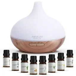 Produktbild: ASAKUKI 300ml Aroma Diffuser, Ultraschall Luftbefeuchter mit 8 * 10ml Ätherische Öle Set, Diffuser, 14-Farben-LED, 23dB Cool Mist Raumbefeuchter, Yoga, SPA, Zuhause-Gelb