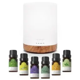 Produktbild: ASAKUKI 300ML Aroma Diffuser mit 6 * 10ML Ätherische Öle Set, Ätherische Öl Diffuser,Ultraschall-Luftbefeuchter für Home Office, 15 Farbe LED mit 4 Timer Einstellung