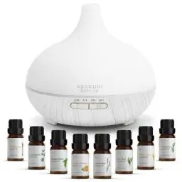 Produktbild: ASAKUKI Aroma Diffuser, 300ml Ultraschall Luftbefeuchter mit 8 * 10ml Ätherische Öle Set, Diffuser, 14-Farben-LED, 23dB Cool Mist Raumbefeuchter, Yoga, SPA, Zuhause-Weiß