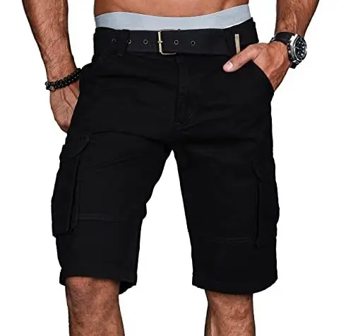 Produktbild: A.Salvarini Stylische Herren Cargo Short inkl. Gürtel Sommer Bermuda Kurze Hose Army Shorts AS-037 (AS-037-Schwarz-W40)