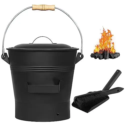 Produktbild: Ascheeimer mit Deckel 10 Liter, Reinigungsbürste, Schaufel, Aschetonne Kohleeimer Werkzeugset Zubehör für Kamin, Kohleeimer-Set zur Aufbewahrung von heißer und kalter Asche, Schwarzer Kaminkohleeimer