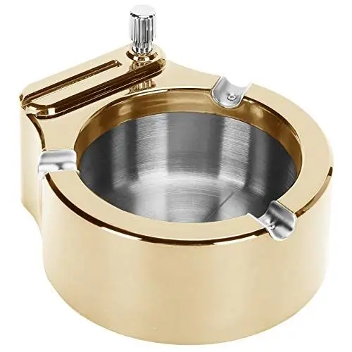 Produktbild: Aschenbecher mit Streichholzfeuerzeug, Rostfreier Stahl Tisch-rauchaschenbecher Zigarettenaschenbehälter Moderner Aschenbecher Desktop-zigarren-aschenbecher für Raucher Heim Büro (Gold)