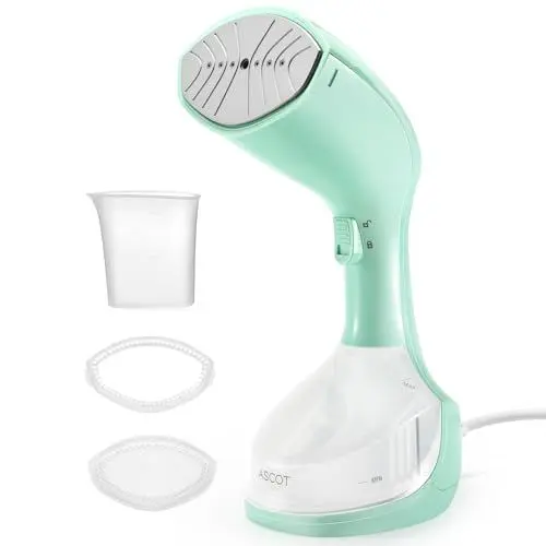 Produktbild: ASCOT Dampfglätter, 1500W Tragbares Dampfbügeleisen mit 280ml Wassertank für Längere Nutzung pro Zeit, 25 g/Min Dampf, Dampfglätter für Familie, Wäsche, Büro und Reise (GRÜN)