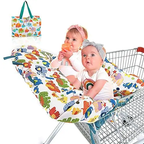 Produktbild: ASDIIT Einkaufswagenschutz Baby und Hochstuhlabdeckung 2-in-1 Universeller Hygieneschutz für Einkaufswagen mit Sicherheitsgurt für Baby-Junge und Baby-Mädchen Maschine Waschbar (Mehrfarbig-Elefant)