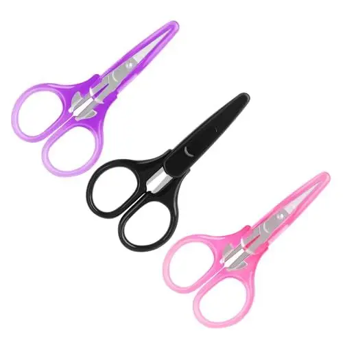 Produktbild: Asdirne Kleine Bastelschere mit Abdeckung, scharfe winzige Schere, Allzweckschere, präzises Detail-Papierschneiden, 3 Stück, Rosa/Violett/Schwarz