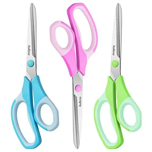 Produktbild: Asdirne Schere, Premium-Allzweckschere, ultrascharfe Edelstahlklingen, bequemer Griff, ideal für Handwerk, Büro, Schule und Alltag, Blau/Rosa/Grün, 21,8 cm, 3 Stück
