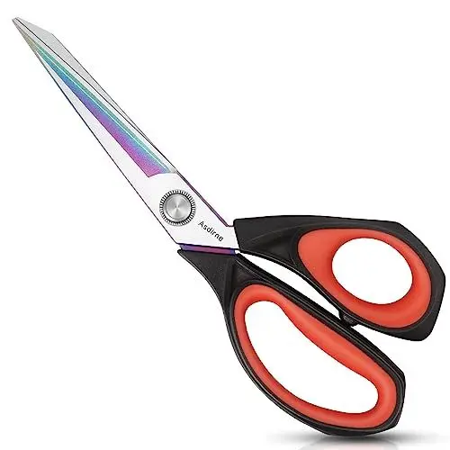 Produktbild: Asdirne Stoffschere, Schneidereischere mit Heavy Duty Mehrzweck-Titan-beschichteten Klingen und Bequemen Soft-Grip Griffe, 25CM, Schwarz/Rot