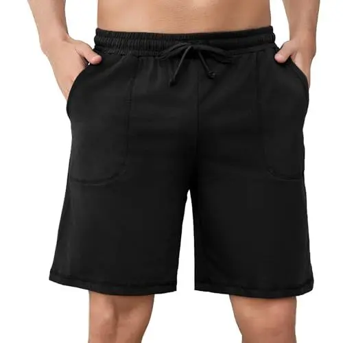 Produktbild: Aseniza Herren Schlafanzughose Kurz Baumwolle Pyjamahose Loungehose Schlafshorts Bermudahose Sommer Loungewear für Männer Schwarz, XXL