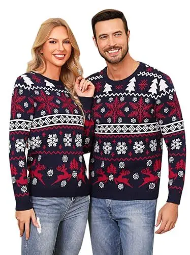 Produktbild: Aseniza Herren Weihnachtspullover Strickpullover Lustig Christmas Sweater Hässlicher Weihnachtspulli für Damen Herren mit Rundhalsausschnit,Dunkelblau-Herren,M