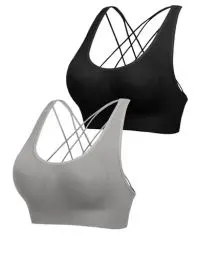 Produktbild: Aseniza Jezonga Sport BH Damen Bustier Gepolstert Crossback Push up Fitness Sport Bra Ohne Bügel für Joggen Gym Yoga Spaghettiträger Top mit Abnehmbaren Cups Schwarz+Grau,XL
