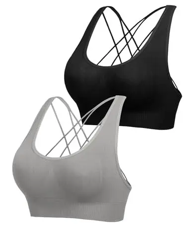 Produktbild: Aseniza Jezonga Sport BH Damen Bustier Gepolstert Crossback Push up Fitness Sport Bra Ohne Bügel für Joggen Gym Yoga Spaghettiträger Top mit Abnehmbaren Cups Schwarz+Grau,XL