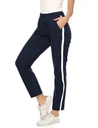 Produktbild: Aseniza Jogginghose Damen Sporthose Lang Baumwolle Trainingshose Freizeithose High Waist mit Streifen für Sport Yoga Gym Blau XXL