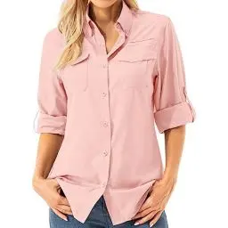 Produktbild: Asfixiado Damen Hemdbluse UV Shirt UPF 50+ Safari Kleidung Wanderbluse Damen Outdoor Cooling Quick Dry Sonnenschutz Langarm Luftiges Hemd（5072 Pink XXL）