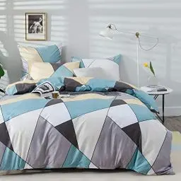 Produktbild: AShanlan Bettwäsche Set 155x220 Geometrisches Muster Blau Grau Gelb Bettbezug 100% Mikrofaser 2 Teilig Modern Dreieck Geometrisch Wendebettwäsche mit Reißverschluss Kissenbezug 80x80 cm