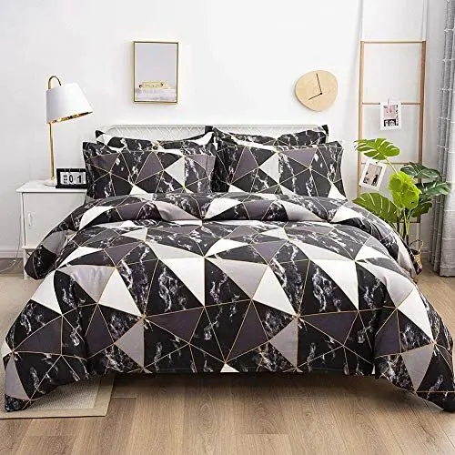 Produktbild: AShanlan Marmor Bettwäsche 140x200 Schwarz Weiß Grau Bettbezug 2 Teilig Microfaser Marmor Optik Geometrische Muster Bettwäsche Set und Kissenbezug 70x90 cm mit Reißverschluss
