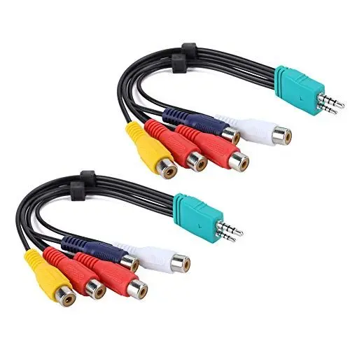 Produktbild: ASHATA 2-teiliges Videokabel für LCD-Fernseher, Komponentensignalleitung 3,5 mm + 2,5 mm bis 5 Video Double-End-AV-Kabel mit dreidimensionaler Funktion