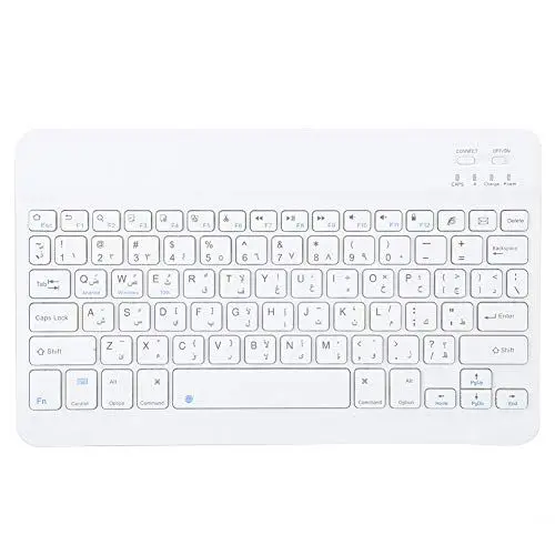 Produktbild: ASHATA Bluetooth3.0-Tastatur, 10-Zoll-Ultradünne drahtlose tragbare arabische/spanische/russische Tastatur für Android/OS X/Windows, Weiß(Arabisch)