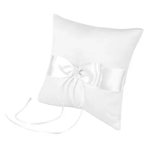 Produktbild: ASHATA Dekoration Hochzeitskissen Ringkissen Eheringkissen Ringträgerkissen Ringhalter,Romantische Weiße Bowknot Ehering Kissen, für die Anzeige von Ringen, Halsketten, Armbändern(20 * 20CM)