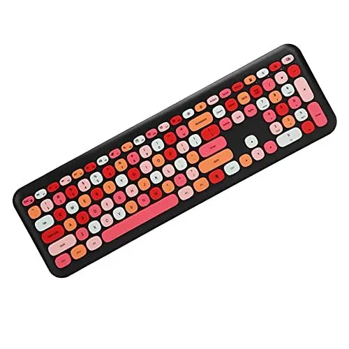 Produktbild: ASHATA Wireless Keyboard Mouse Combo, 2.4G Wireless Office Keyboard Mausset, Bunte Runde Tastatur und Maus Im Retro-Stil, Tastatur mit 110 Tasten (666 Kabelloses Set in Schwarz,