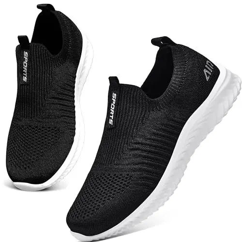 Produktbild: ASHION Damen Slip On Sneaker Mesh Leichte Atmungsaktiv Freizeitschuhe Fitness Turnschuhe Laufschuhe Walking Schuhe,Schwarz Weiß,37 EU
