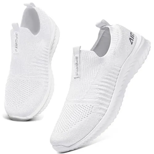 Produktbild: ASHION Damen Slip On Sneaker Mesh Leichte Atmungsaktiv Freizeitschuhe Fitness Turnschuhe Laufschuhe Walking Schuhe,Weiß,40 EU