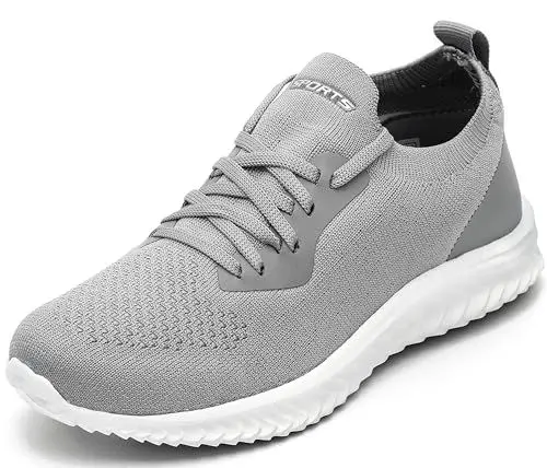 Produktbild: ASHION Damen Sneaker Turnschuhe Leicht Bequeme Laufschuhe Sportschuhe Freizeitschuhe StraßenlaufschuheTennis Schuhe,A Grau,42 EU