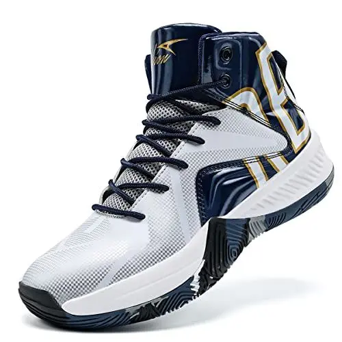 Produktbild: ASHION Jungen Basketballschuhe Turnschuhe Mode Gemischte Kinder Tennis Turnschuhe Mädchen Hallensportschuhe, Blau Weiß, 41 EU