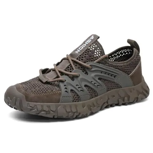 Produktbild: ASHION Wanderschuhe Damen Trekkingschuhe Herren rutschfeste Outdoor Schuhe Leichte Atmungsaktive Mesh Sneakers Wanderhalbschuhe A Braun 40 EU