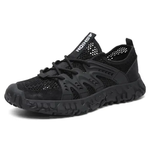 Produktbild: ASHION Wanderschuhe Damen Trekkingschuhe Herren rutschfeste Outdoor Schuhe Leichte Atmungsaktive Mesh Sneakers Wanderhalbschuhe A Schwarz 45 EU