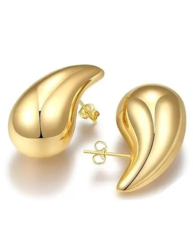 Produktbild: ASHYLE Handmade Ohrringe Gold Hängend, Goldene Ohrringe Damen, Tropfen Vergoldete Earrings for Women, Modeschmuck Chunky Hoop Earring Dupes für mädchen, Hypoallergen Geschenke für Frauen, 32mm