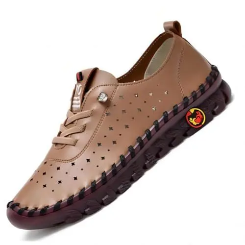 Produktbild: Asifn Damen Leder Loafer Mit Hohler Sohle Weicher Flacher Boden Handgefertigt Lässige Wanderschuhe Für Draußen Leicht Braun 35 EU