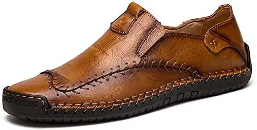 Produktbild: Asifn Herren Loafers Leder Casual Dress Schuhe Driving Penny Boot Mokassins Flats Oxford Hausschuhe Walking（39 EU,Hellbraun