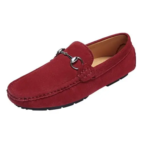 Produktbild: Asifn Herren Casual Leder Loafers Mode Walking Flach Slip-On Leichte Schuhe Fahren（42 EU,Rot