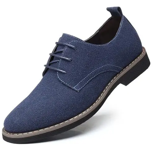Produktbild: Asifn Herren Kleid Oxford Schuhe Klassische Schnürung Lässige Wildleder Samt Low-Top Britische Business Atmungsaktive Schuhe（Blau,44 EU