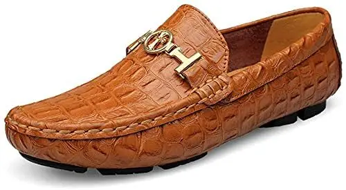Produktbild: Asifn Herren Leder Casual Slip auf Driving Loafers Wohnung Walking Mokassin Business Kleid Boot Schuhe Mode Slipper（Braun,37/38 EU,38 Markengröße