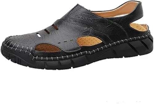 Produktbild: Asifn Herren Ledersandalen Atmungsaktive Business Casual Lederschuhe Bequeme Leder Strandschuhe Schwarz 46 EU