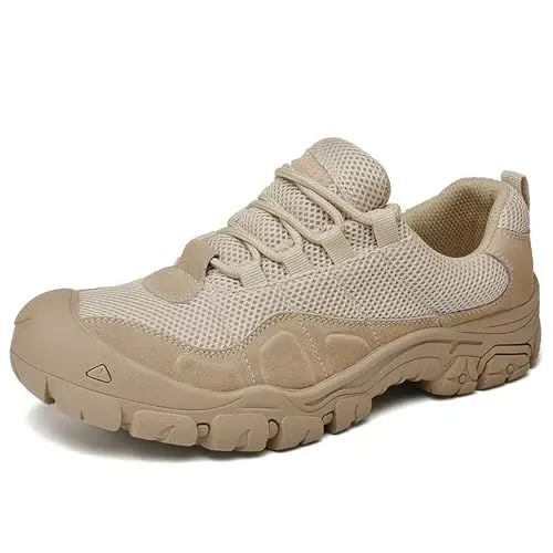 Produktbild: Asifn Herren Wanderschuhe Bequeme Atmungsaktive Leichte rutschfeste Gummisohle Outdoor Walking Lace Up Sneakers Khaki 45 EU