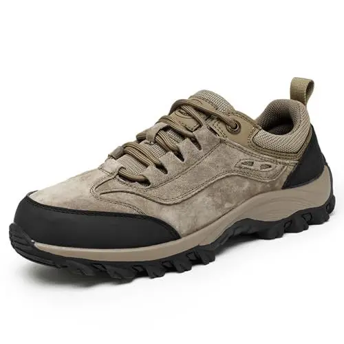 Produktbild: Asifn Herren Wanderschuhe Bequeme Atmungsaktive Leichte wasserdichte rutschfeste Gummi Außensohle Outdoor Walking Sneakers Khaki 45 EU