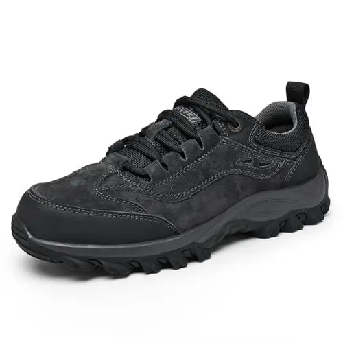 Produktbild: Asifn Herren Wanderschuhe Bequeme Atmungsaktive Leichte wasserdichte rutschfeste Gummi Außensohle Outdoor Walking Sneakers Schwarz 43 EU