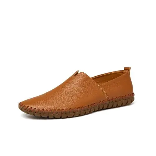 Produktbild: Asifn Herren rutschfeste Loafers Leder Mode Freizeitschuhe Outdoor Bequeme Wanderschuhe Leichte Oxfords Braun 42 EU