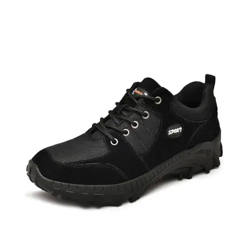 Produktbild: Asifn Leichte Herren Wanderschuhe Outdoor Training Sneakers rutschfeste Atmungsaktive Fitness Schuhe Bequeme Schnürschuhe Schwarz 44 EU