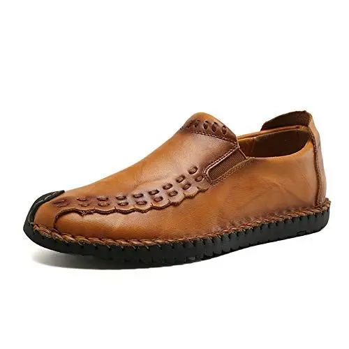 Produktbild: Asifn Männer Casual Fahren Leder Loafers Sommer Business Brogue Atmungsaktiver Komfort Sport Gehen Handgemachte Mokassin（48 EU,Gelb