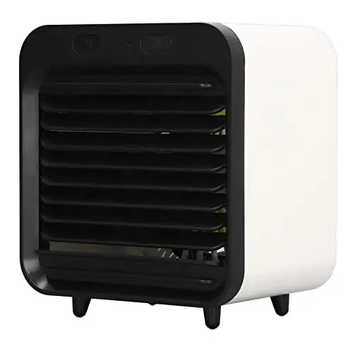 Produktbild: Asixxsix Tragbare Klimaanlage, Mini-Luftkühler mit 3 Geschwindigkeiten, USB-betriebener Verdunstungskühler, Kleiner Desktop-Lüfter mit 200-ml-Tank für Schlafzimmer, Büro, Wohnzimmer,(Schwarz-Weiss)